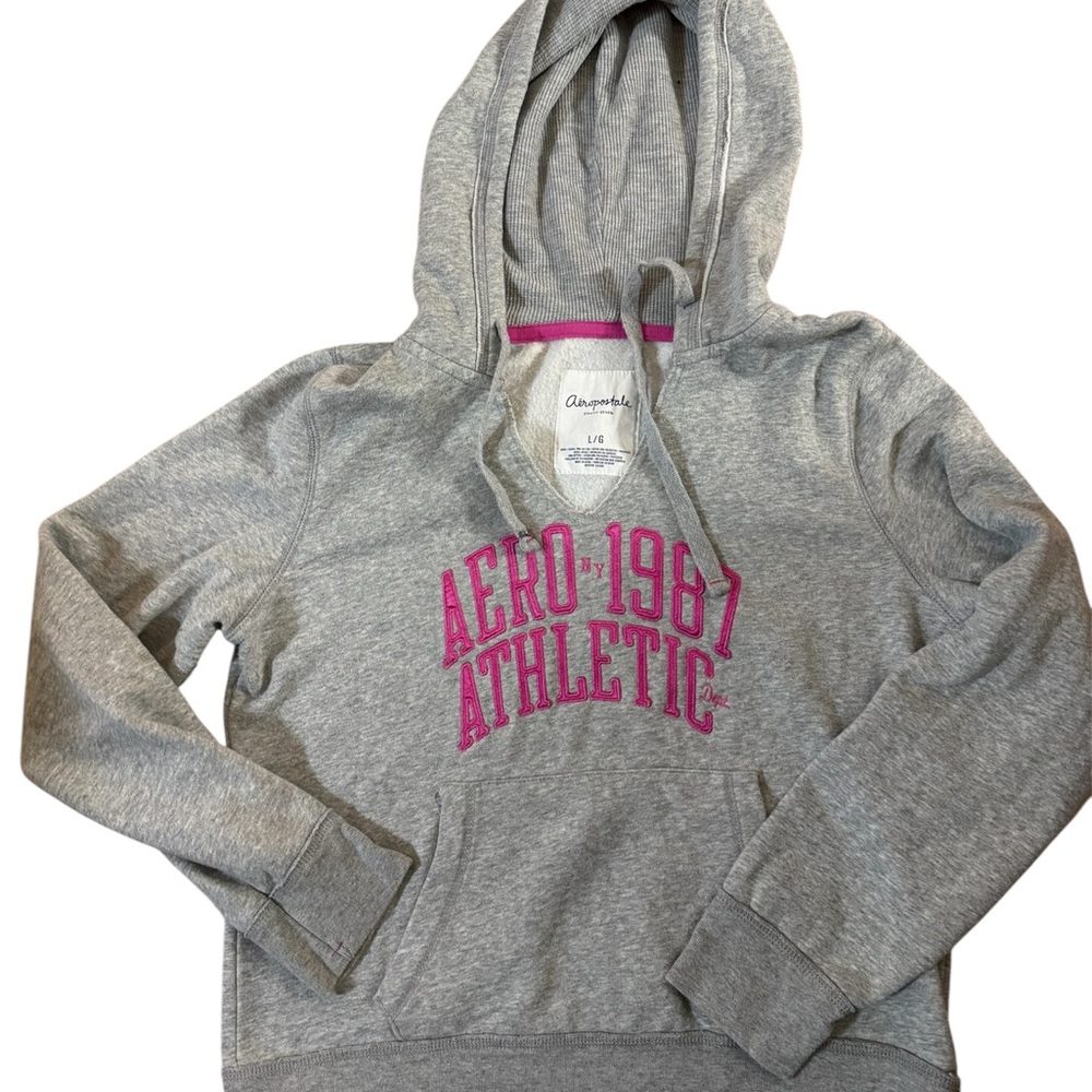 Aeropostale Gray and Pink Women's Athletic Hoodie